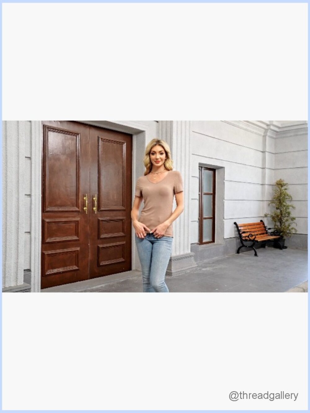 3 Pack Women's Short Sleeve V Neck Ribbed Slim Fit Cotton T-Shirts - Picture 7 of 7